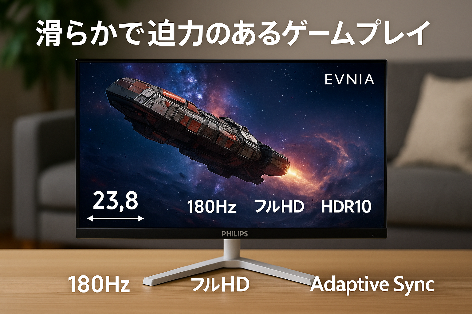 PHILIPS EVNIA ゲーミングモニター (23.8インチ/180Hz/フルHD/Fast IPS/超高速0.5ms/HDR10/Adaptive Sync/5年保証/チルト/HDMI2.0×1、DisplayPort1.4×1/フレームレス/1920x1080/フリッカーフリー/ブルーライト軽減/電源内蔵) エヴニア 24M2N3200L/11