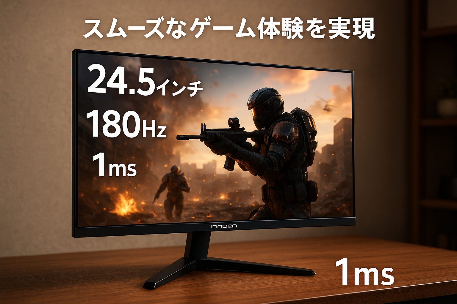 INNOCN ゲーミングモニター 24.5インチ 180Hz 1ms ディスプレイ99%sRGB/86%DCI-P3/16.7M(8 bits) PC ゲームモニター Fast IPSパネル(非光沢) Adaptive Sync対応 VESA 75*75mm DP*1 HDMI*2 ポート(DPケーブル付き) 25G1G Plus