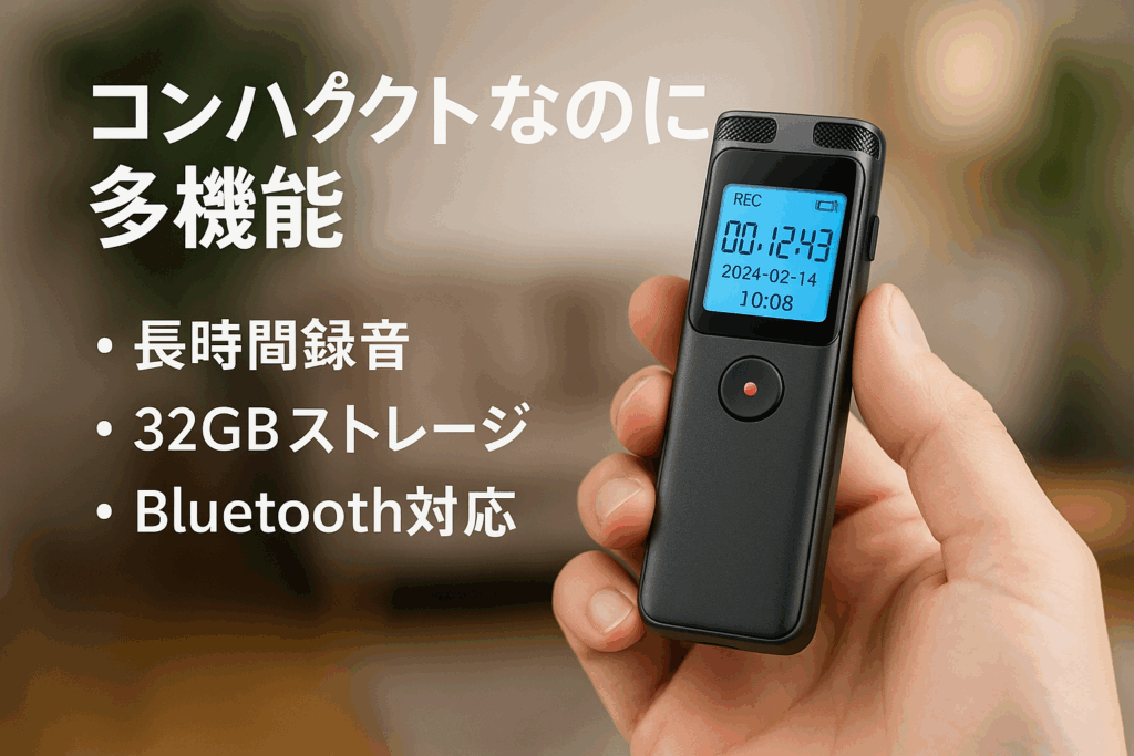 ボイスレコーダー 小型 ICレコーダー 64GB大容量 3072kbps音質 長時間録音 コンパクト 録音機 Bluetooth5.2 ENCデュアルマイク ワンボタン録音 液晶画面 ヴォイスレコーダー VOR録音対応 タイマー録音 変速再生可 リピート機能付 スピーカー内蔵 パスワード保護 会話録音/インタビュー/会議/言語学習などに適用 イヤホン付