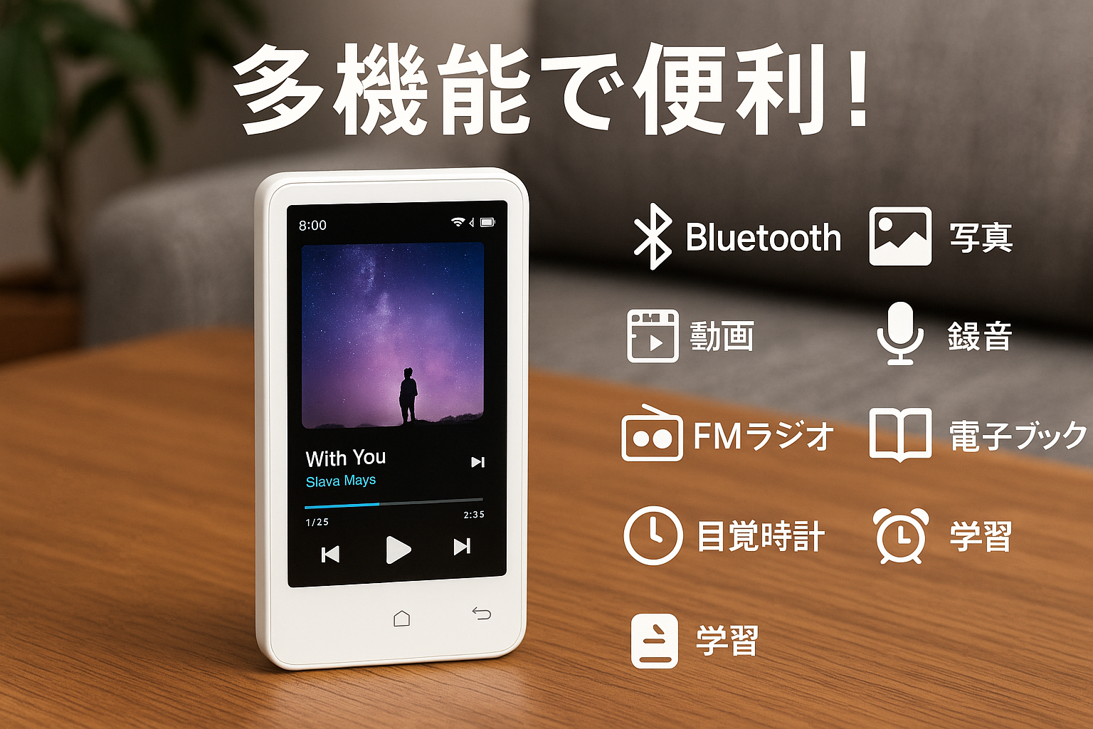 XGAGHB MP3プレーヤー 32GB 音楽プレイヤー Bluetooth5.1 SDカード対応 多機能 128GB拡張可能 スピーカー内蔵 映画鑑賞/写真閲覧/録音/FMラジオ/電子ブック/目覚時計/語学学習 ホワイト 日本語取扱説明書付き