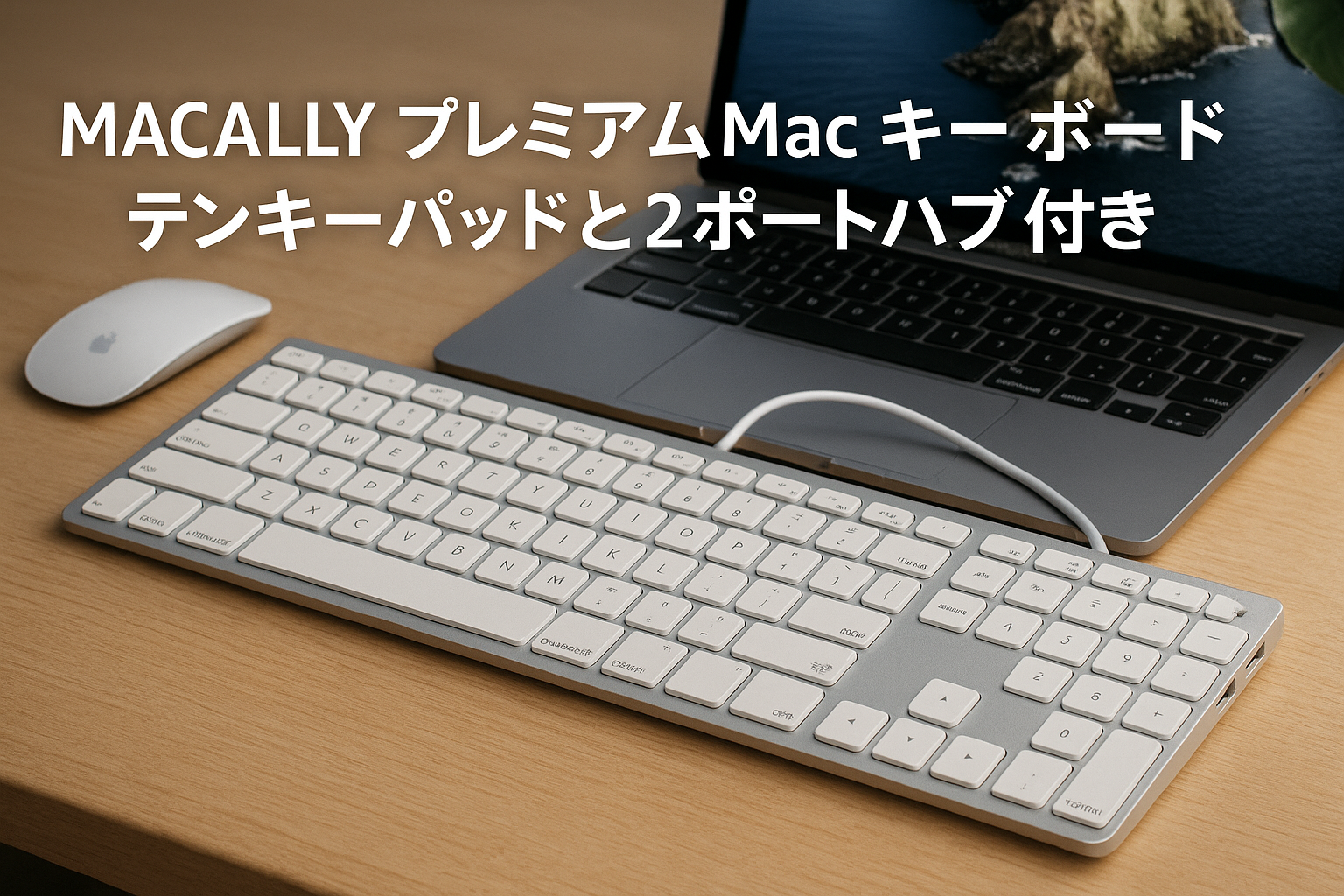 MACALLY プレミアム有線 Mac キーボード (テンキーパッドと 2 ポートハブ付き) - 互換性のある Apple キーボード有線 - Mac Mini/Pro、iMac、MacBook Pro/Air 用拡張 USB キーボード (シルバーアルミニウム)(MLUXKEYA)