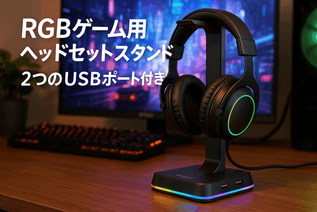 IFYOO RGBゲーム用ヘッドセットスタンド 2つのUSBポート付き ゲームヘッドフォンマウント PC Xbox One PS4 スイッチ イヤホンホルダーハンガー headphone headset stand ハンガー、ファンシーゲームアクセサリー用