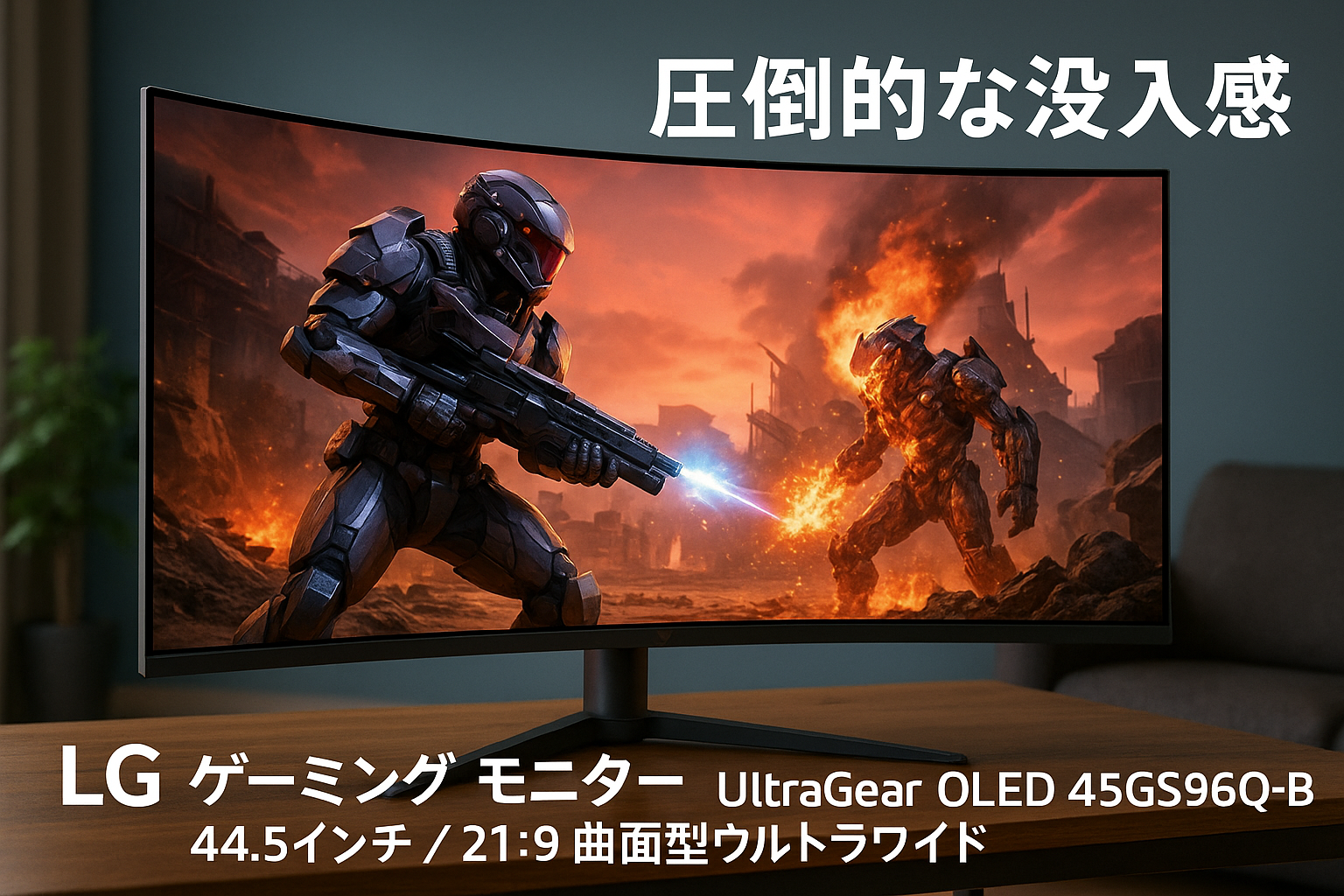 LG ゲーミング モニター UltraGear OLED 45GS96QB-B 44.5インチ/21:9 曲面型ウルトラワイド(3440×1440)/有機EL/240Hz/0.03ms(GTG､VESA ClearMR 13000)/DisplayHDR True Black 400/VRR(可変リフレッシュレート)/PIP､PBP(2PBP)