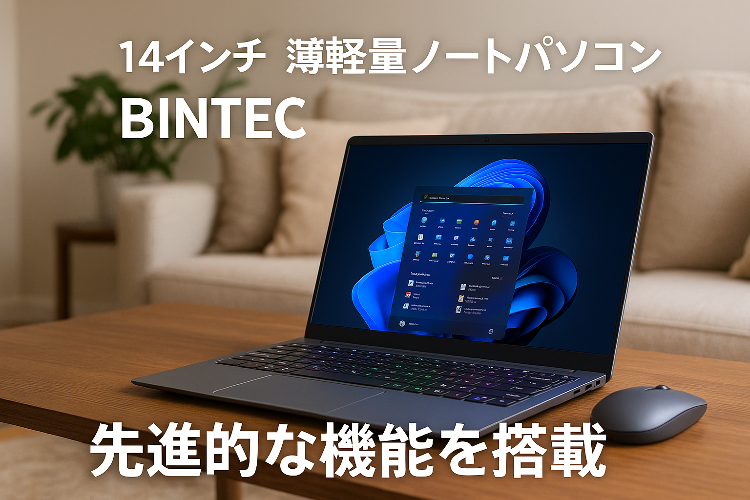 BINTEC 14インチ薄型軽量ノートパソコン/インテル Alder Lake-N N95最先端高速CPU搭載/16GBメモリ/190W webカメラPC/超薄ベゼル1920*1200フルHDノート/Win 11対応/MS Office 2019搭載/RGBキーボードlaptop/指紋認証対応/180°開閉可能/マウス付き (グレー, 512G SSD)