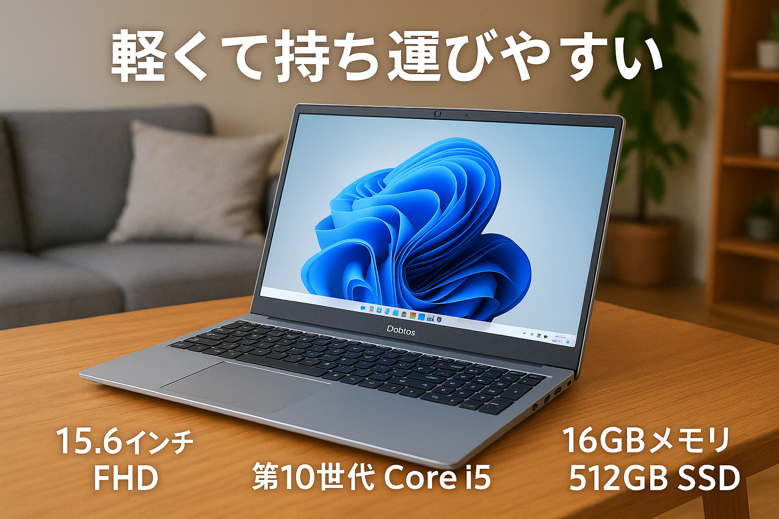 Dobios ノートパソコン 軽量 第10世代インテル Core i5-1035ノートpc 2024新版 15.6インチ パソコン ノート16GB 512GB SSD laptop 最大3.7GHz Windows11 高速放熱静音 FHD1080P/IPS広視野角/Webカメラ/高速WiFi6搭載/BT5.2/Type-C(データ)HDMI/テンキー付/指紋認証付き