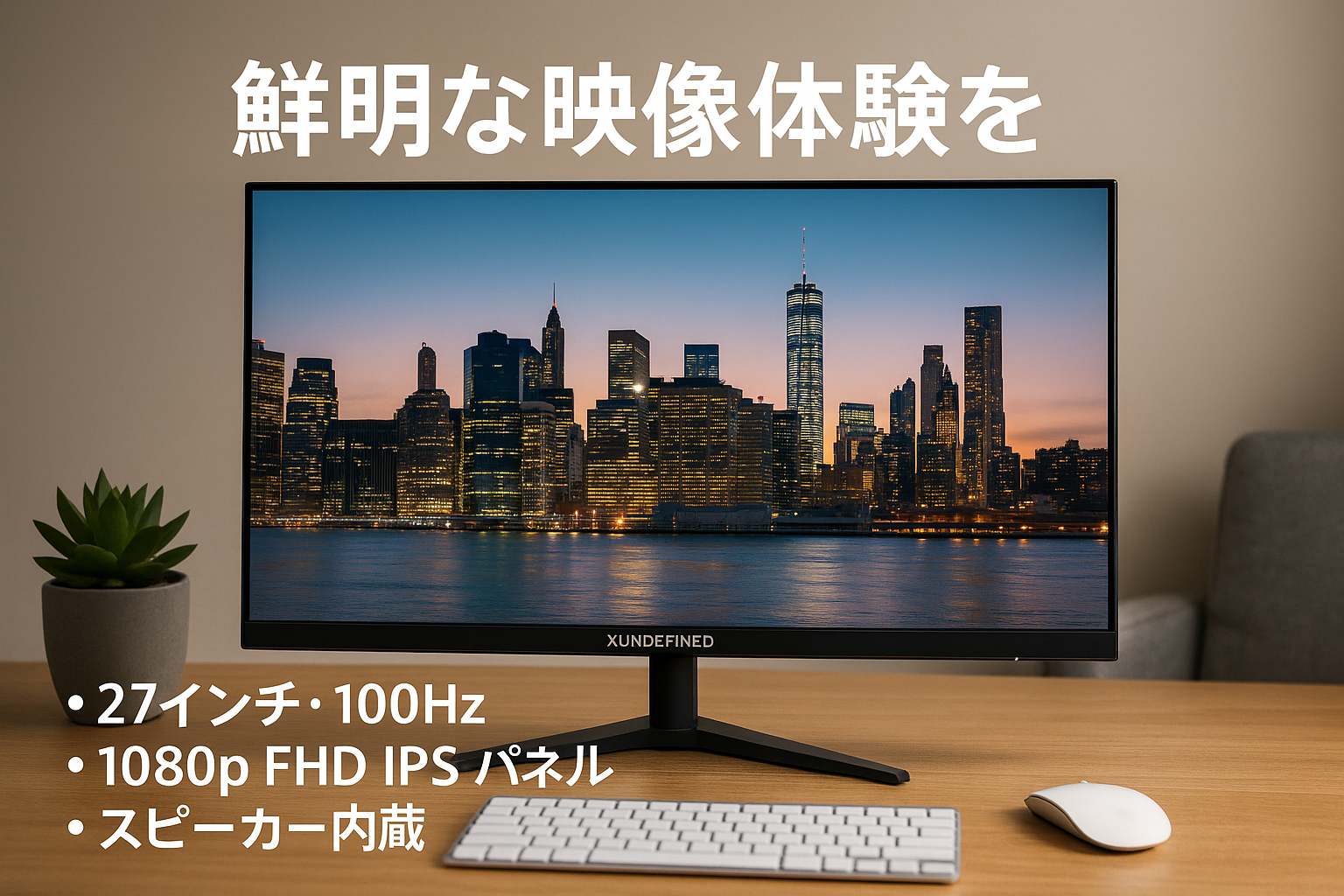XUNDEFINED 27 インチ 100Hz モニター 1080p スピーカー付き FHD IPS モニター 1ms GTG アダプティブ同期 130% sRGB HDMI/TYPE-C