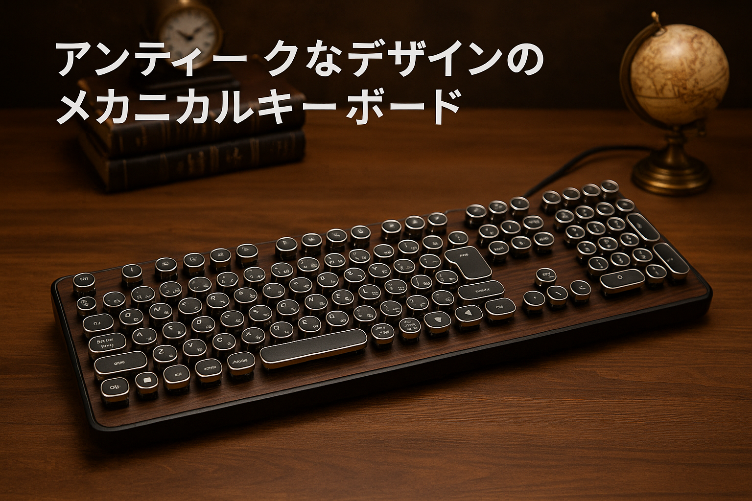 HKW タイプライター風メカニカルキーボード 青軸 JIS配列 109キー USB有線 日本語キーボード (アンティーク)
