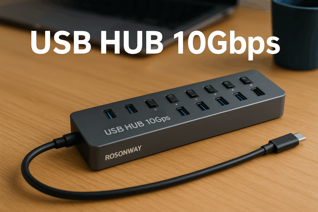 ROSONWAY USB ハブ10Gbps 7ポートUSB C 3.2x2 USB A 3.2x1 USB 3.0x4 2 in 1 ケーブル 付き アルミ製 USB HUB セルフパワーとバスパワー両用 12V 2A 電源 独立スイッチ付き(RSH-A107C)