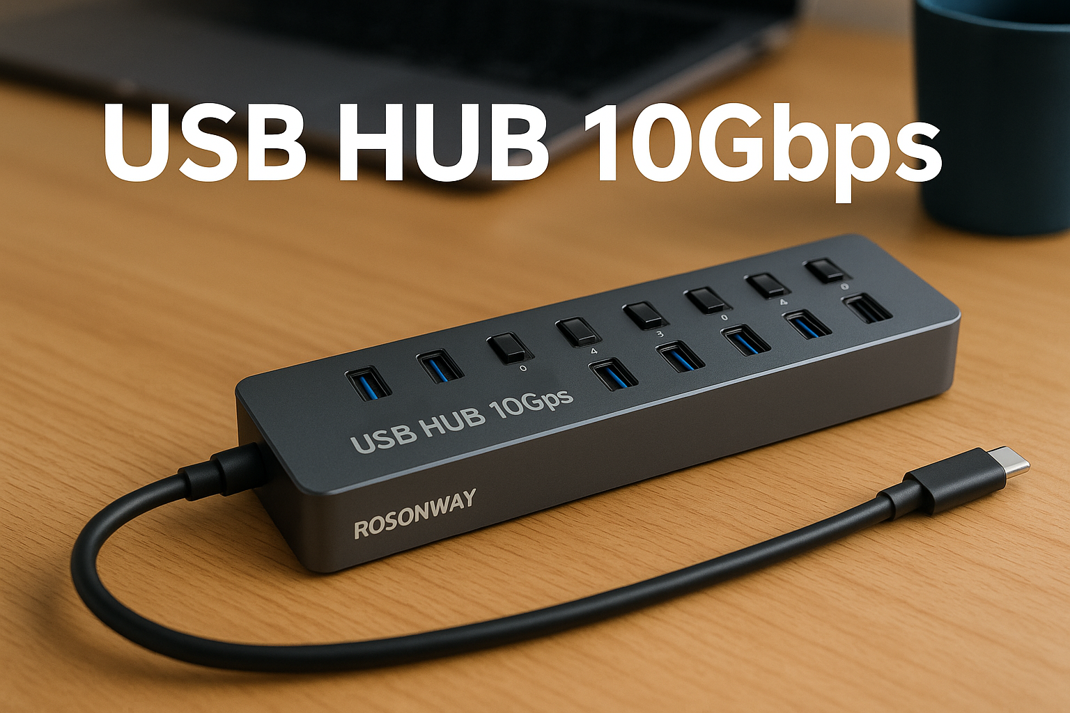 ROSONWAY USB ハブ10Gbps 7ポートUSB C 3.2x2 USB A 3.2x1 USB 3.0x4 2 in 1 ケーブル 付き アルミ製 USB HUB セルフパワーとバスパワー両用 12V 2A 電源 独立スイッチ付き(RSH-A107C)
