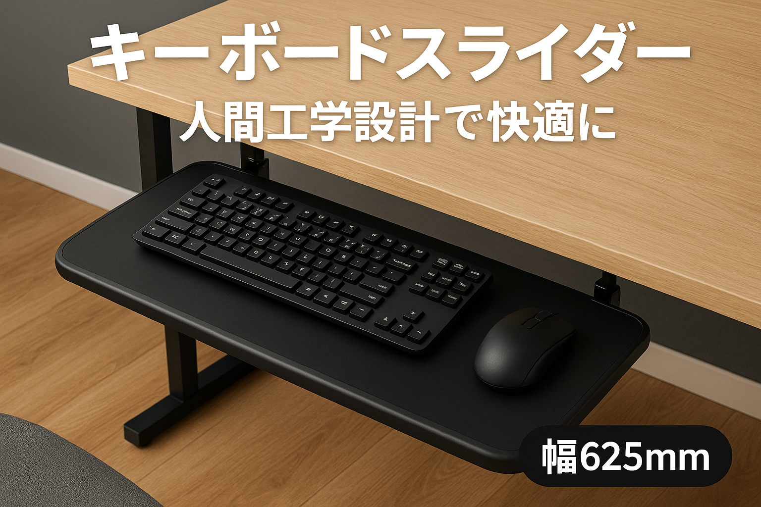 1homefurnit キーボードトレイ デスク 後付け 引き出し 人間工学設計 キーボードスライダー クランプ式 フルーキーボード マウス収納可能 テーブル拡張 取付簡単 幅508mm（クランプを含めて625mm）×奥300mm オフィス/ホーム/学校に適用 黒 適格請求書発行可