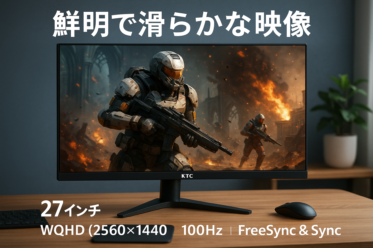 KTC 27インチ モニター WQHD(2560×1440) 100Hz IPSパネル ブルーライト軽減 FreeSync & G-Sync サポート オフィス＆カジュアルゲーミング対応 116%sRGB 高色域対応 PCモニター H27T27