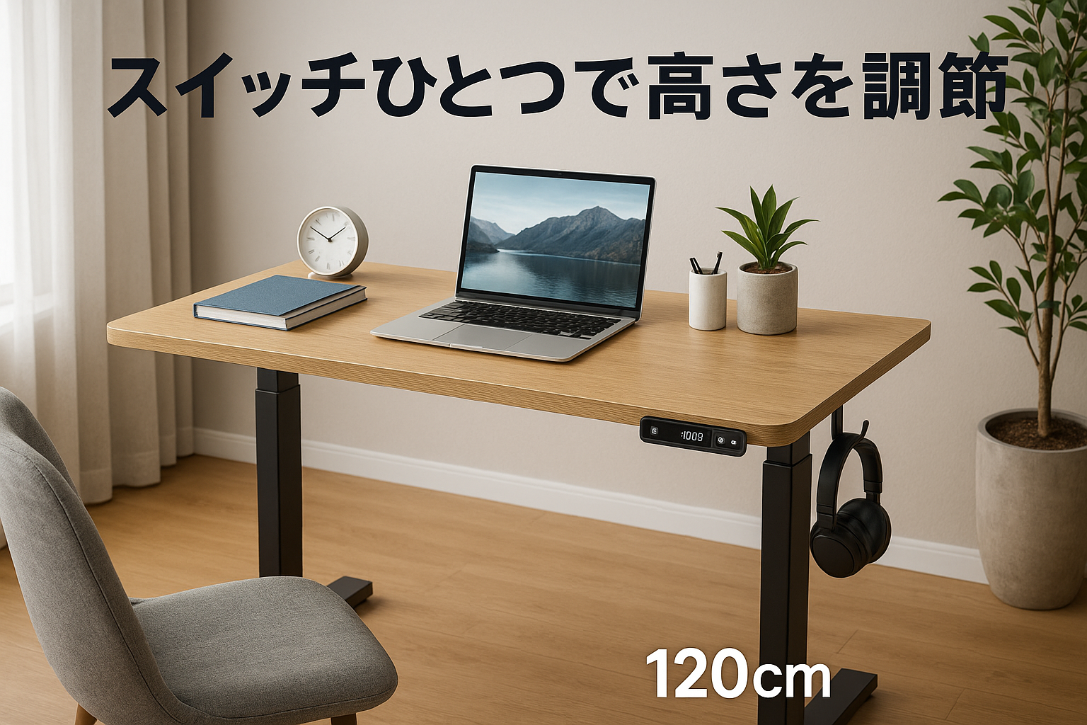 ErGear 電動 オフィスワークテーブル 昇降式デスク スタンディングデスク 幅120cm 高さメモリー機能 上下自動昇降 静音 収納フック付き パソコン pc 作業机 テレワーク 【幅120 x 奥行き60 x 高さ72-118cm】