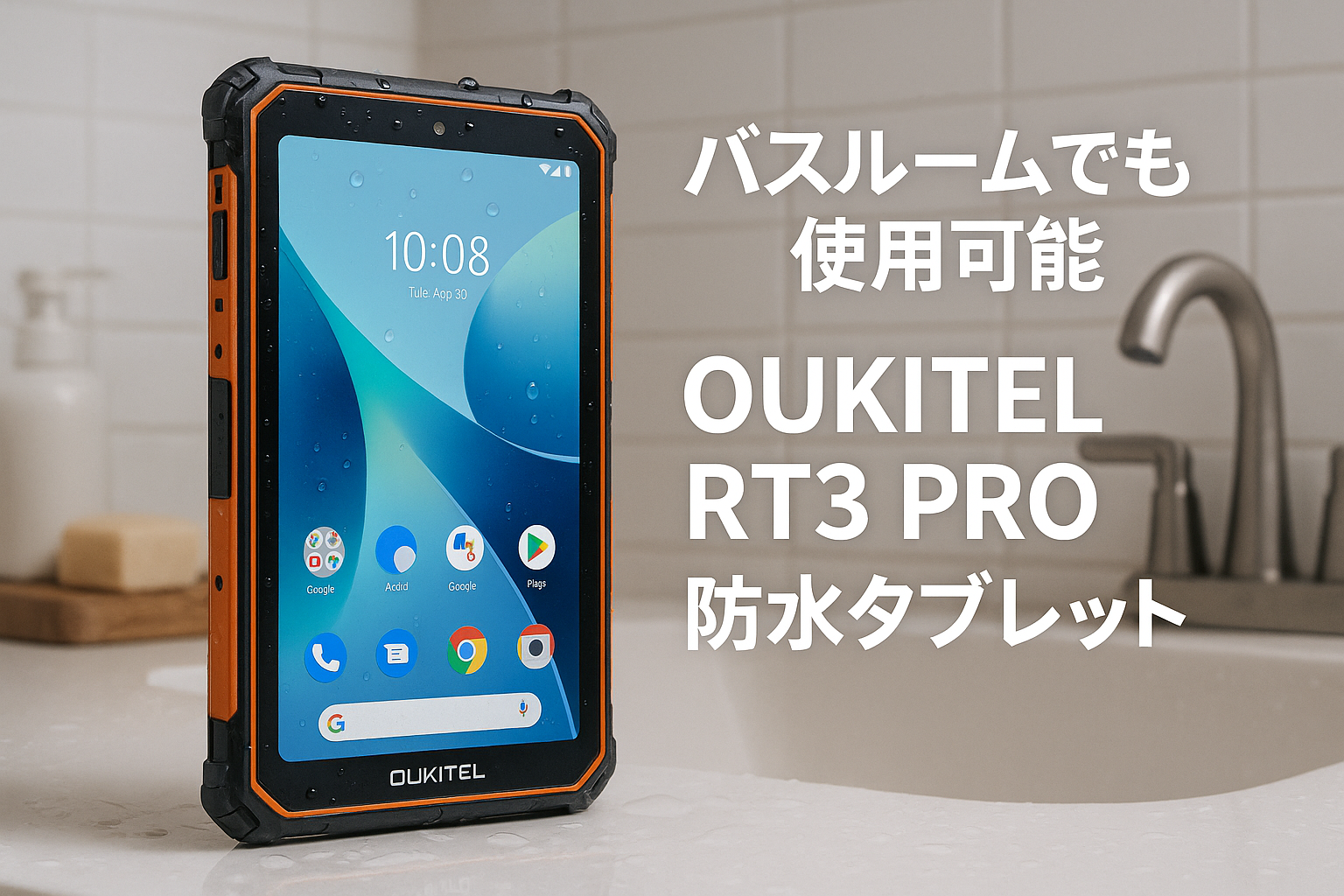 OUKITEL RT3 PRO Android 14 防水タブレット 8インチタブレット 16GB RAM+128GB ROM（1TB拡張可能）5150mAh 大容量バッテリー MediaTek 8コア 16MP+8MP カメラ 防水防塵耐衝撃 4GデュアルSIMカード 撃浴室でも使用可能 アンドロイド Android PC 顔認識ロック解除、NFC、GPS、OTG（オレンジ）