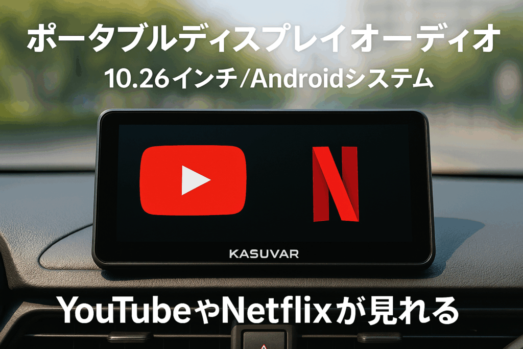 KASUVAR ポータブルディスプレイオーディオ 10.26インチ YouTubeやNetflixが見れる【Androidシステム 8コアCPU 4GB RAM＋64GB ROM】 CarPlay&Android Auto&ミラーリング無線対応/1600*600pixels IPSタッチパネル/Bluetooth5.0 BT音楽＆通話/2画面分割/リバース連動/音声制御【KAR10W】
