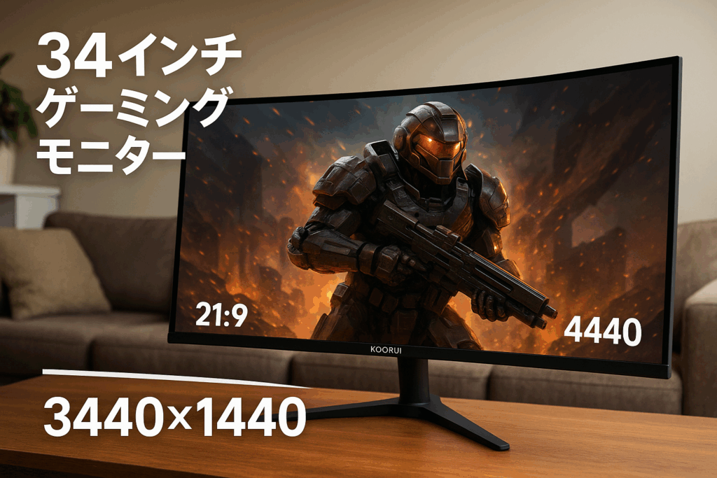 KOORUI 34インチ ゲーミング モニター 3440*1440 湾曲モニター 165Hz 1ms 21:9 曲面 ウルトラワイド VA HDR HDMI Port×2,DisplayPort×1