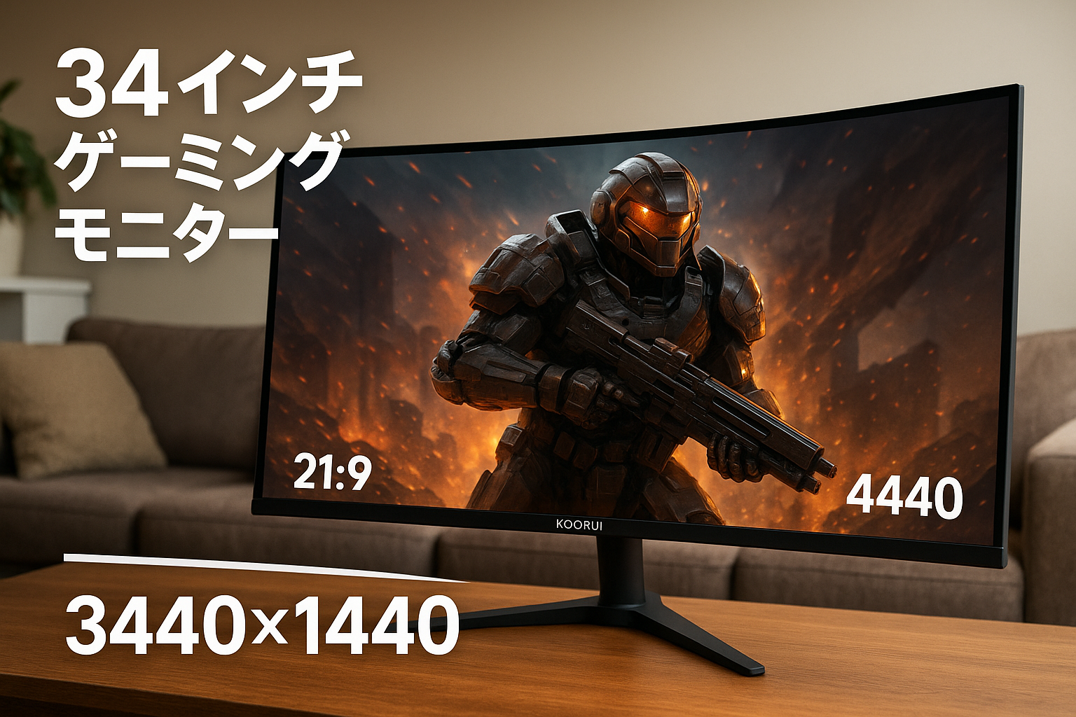 KOORUI 34インチ ゲーミング モニター 3440*1440 湾曲モニター 165Hz 1ms 21:9 曲面 ウルトラワイド VA HDR HDMI Port×2,DisplayPort×1