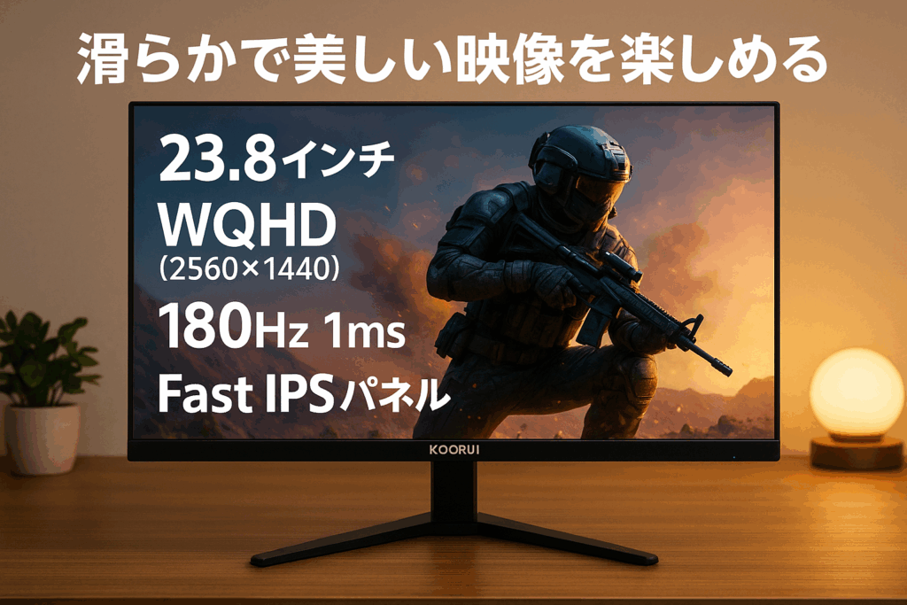 KOORUI ゲーミングモニター 23.8インチ WQHD (2560x1440) 180Hz 1ms (GTG) Fast IPSパネル HDR400 FreeSync/G-Sync対応/HDMI/DP ブルーライト低減 VESAマウント対応 G2421V