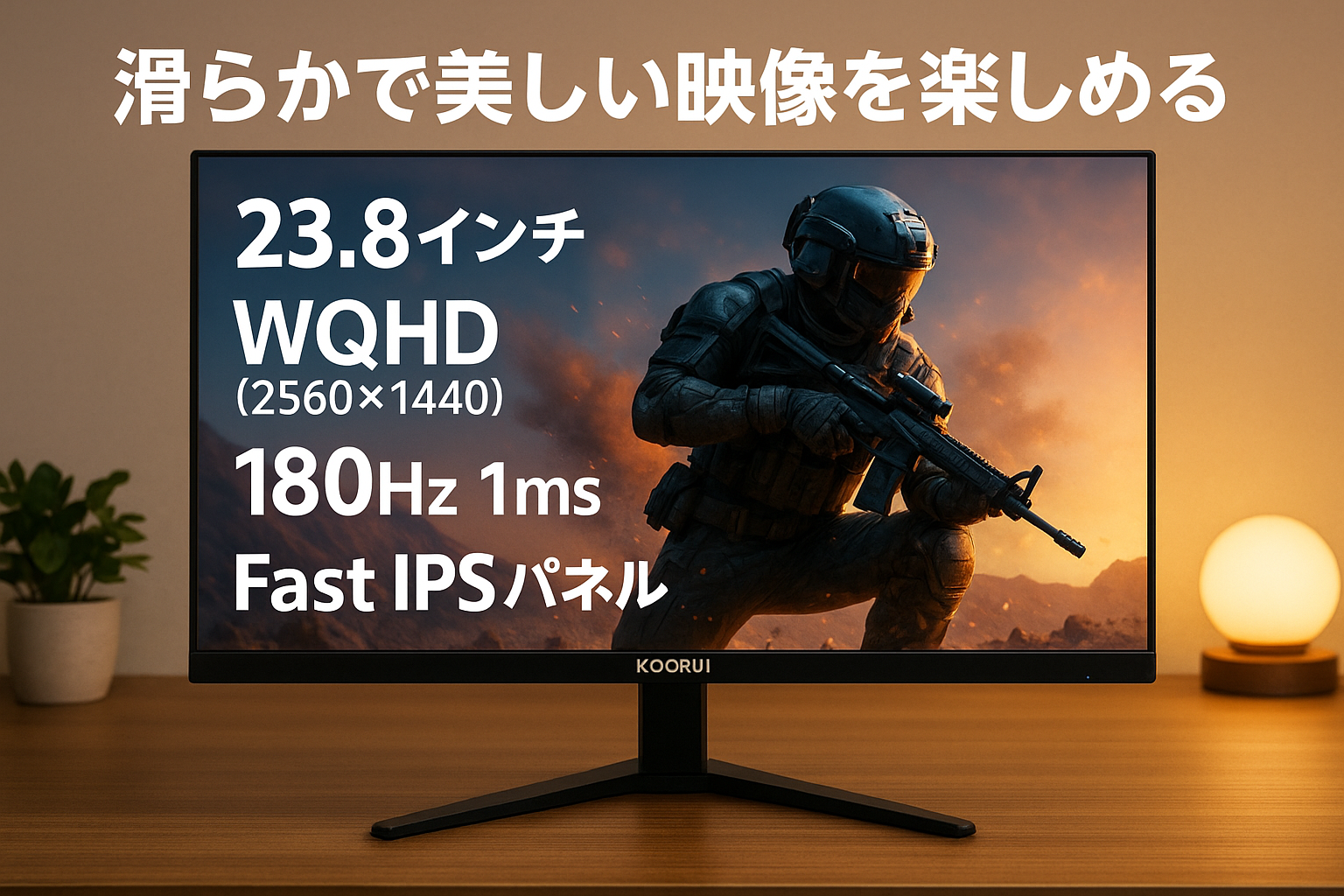 KOORUI ゲーミングモニター 23.8インチ WQHD (2560x1440) 180Hz 1ms (GTG) Fast IPSパネル HDR400 FreeSync/G-Sync対応/HDMI/DP ブルーライト低減 VESAマウント対応 G2421V