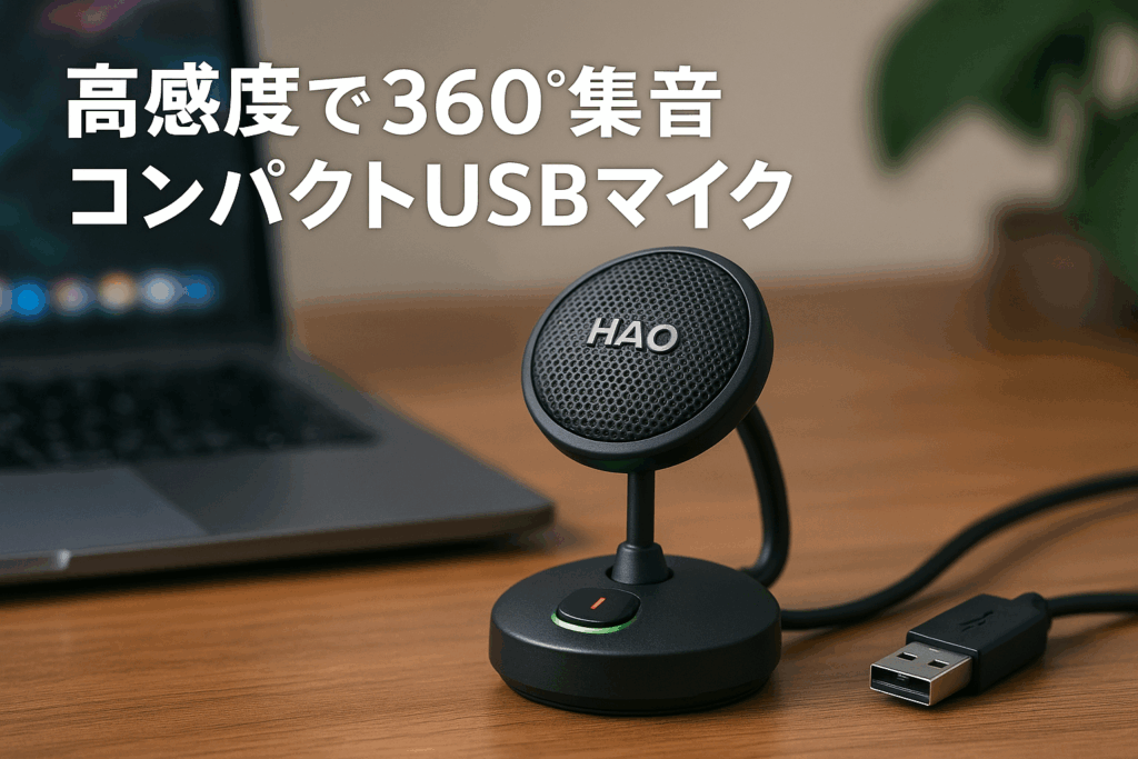 HAO BOSCH USBマイク PCマイク 高感度 スタンドマイク 無(全)指向性 パソコンマイク リマインダーライト ィング ワンタッチミュート プラグ&プレイ 360˚全方向集音 ゲーミング ゲーマー向け 小型 超コンパクト テレワーク 会議用 配信用 録音 ゲーム実況 ボイズチャット 有線タイプ PC/PS 4/PS 5/Windows/マック 日本語取扱説明書