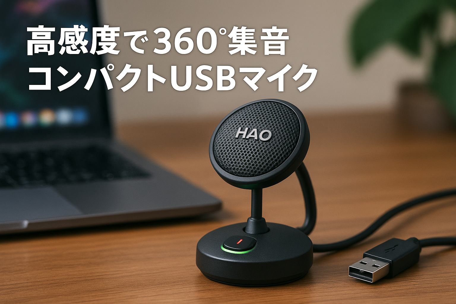 HAO BOSCH USBマイク PCマイク 高感度 スタンドマイク 無(全)指向性 パソコンマイク リマインダーライト ィング ワンタッチミュート プラグ&プレイ 360˚全方向集音 ゲーミング ゲーマー向け 小型 超コンパクト テレワーク 会議用 配信用 録音 ゲーム実況 ボイズチャット 有線タイプ PC/PS 4/PS 5/Windows/マック 日本語取扱説明書
