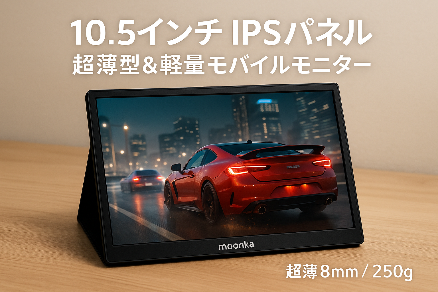 moonka モバイルモニター 10.5インチ IPSパネル 1920*1280解像度60HZ ディスプレUSB Type-C 給電/Mini HD/スピカー内蔵/専用ケース PS4 ゲーム用 スクリン 超薄8mm/重量：250g OSD言語：日本語