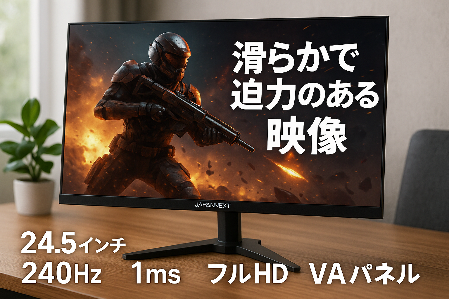 JAPANNEXT 24.5インチ ゲーミングモニター 240Hz 1ms フルHD 1920x1080解像度 VA パネル ディスプレイ (HDMI/DisplayPort/VESA対応/ブルーライトカット / 視野角178°) JN-VG245FHDR240
