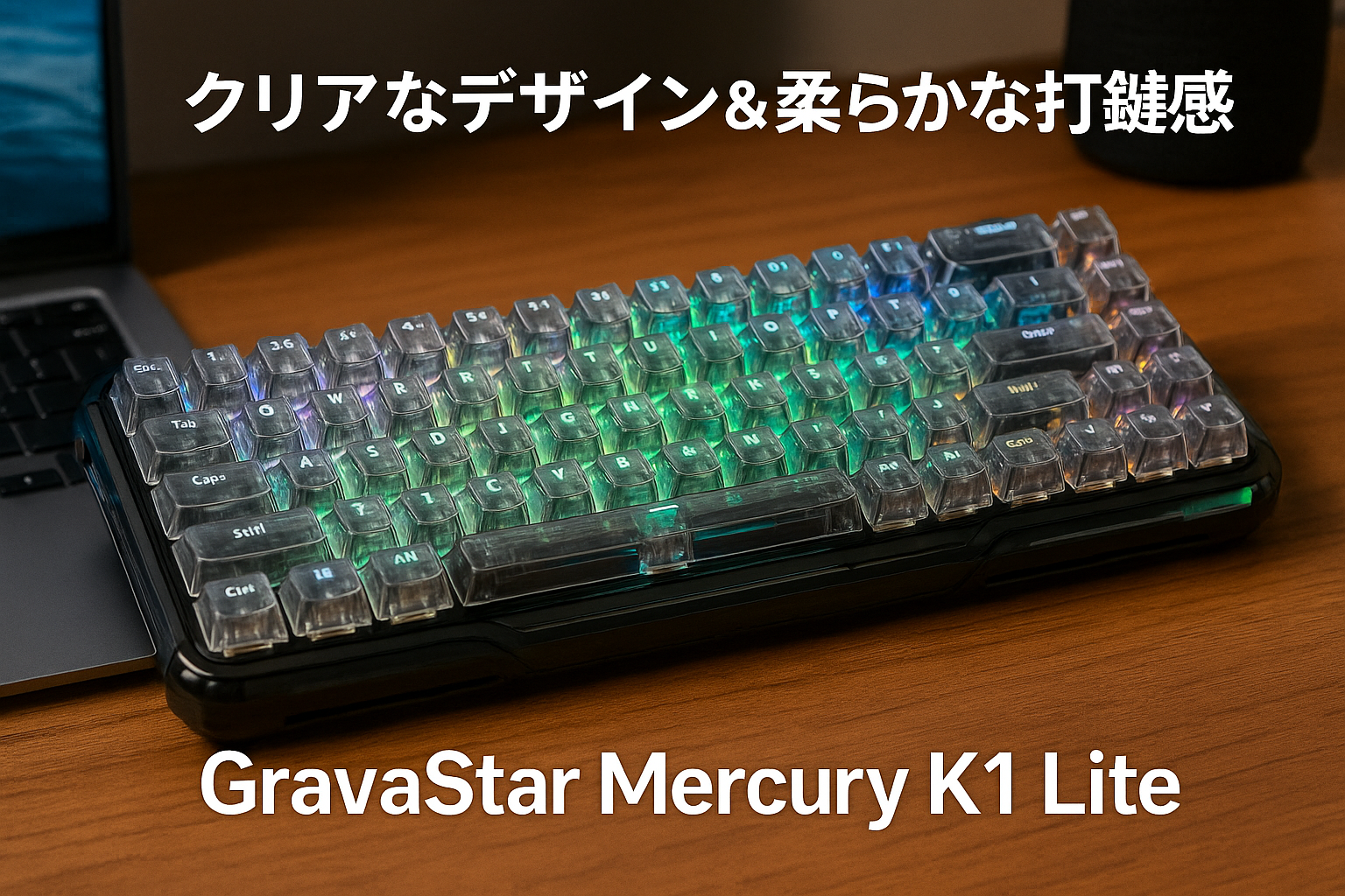 GravaStar Mercury K1 Lite メカニカルゲーミングキーボード ワイヤレス 透明キーキャップ 75%配列 テンキーレス 80キー ホットスワップ対応 Bluetooth 5.0/2.4G/USB-C 接続対応 ガスケット搭載 RGB 無線 Windows/Mac用 （クリスタルブラック・リニアスイッチ Crystal black）