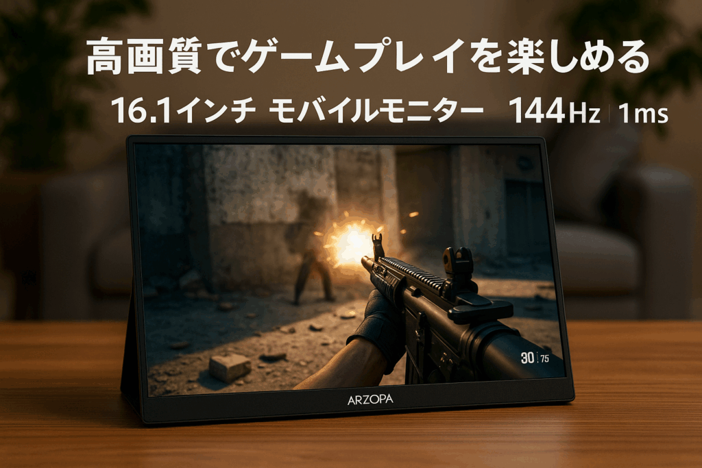 ARZOPA 16.1インチ モバイルモニター 144Hz 1msゲーミングモニター 1920x1080FHD ゲームモニター 非光沢IPS液晶パネル スイッチ用ディスプレイ 自立型 HDRモード対応 ブルーライト機能 標準HD/USB/Type-C/HDMI端子 Z1FC