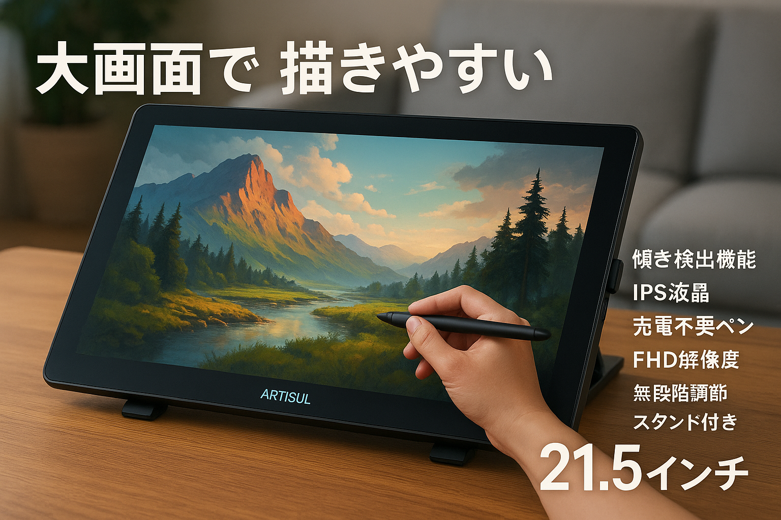 Artisul 液タブ 大画面 傾き検出機能 IPS液晶タブ 充電不要ペンFHD解像度 無段階調節スタンド付き 液晶ペンタブレット 21.5インチ 【Artisul D22S】 （1年メーカー保証＋2ヶ月無料延長保証）