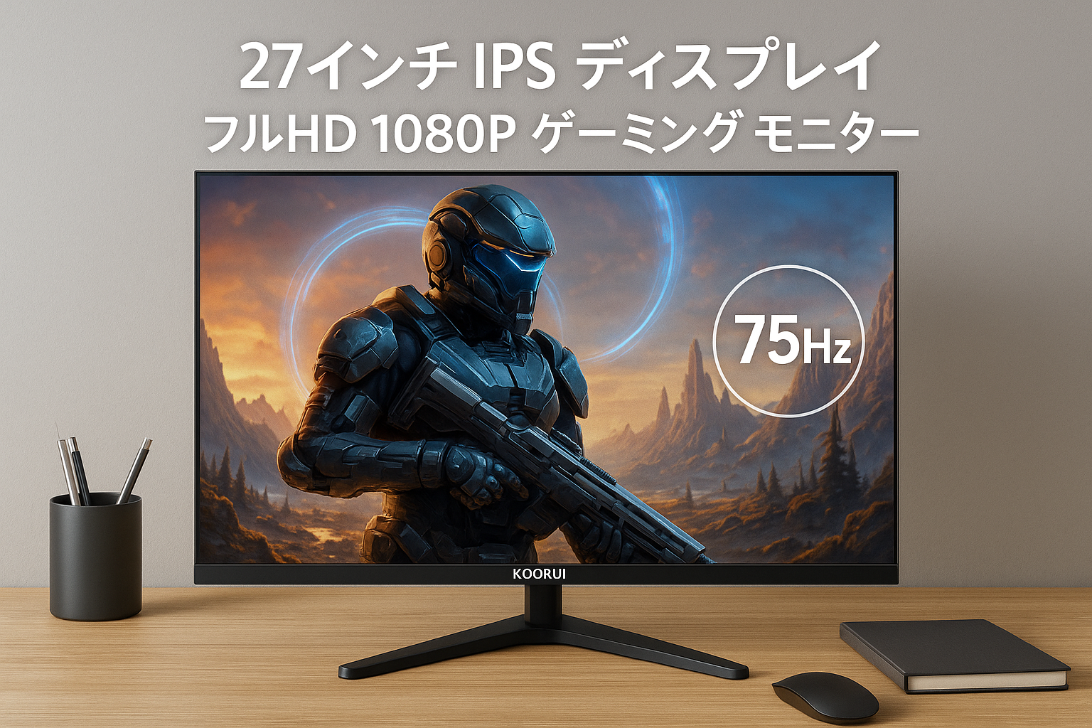KOORUI モニター 27インチ IPS ディスプレイ PCモニター フルHD 1080P ゲーミング モニター 75Hz 液晶モニター 傾き調整 (HDMI/VAG/VESA/オーディオ端子)