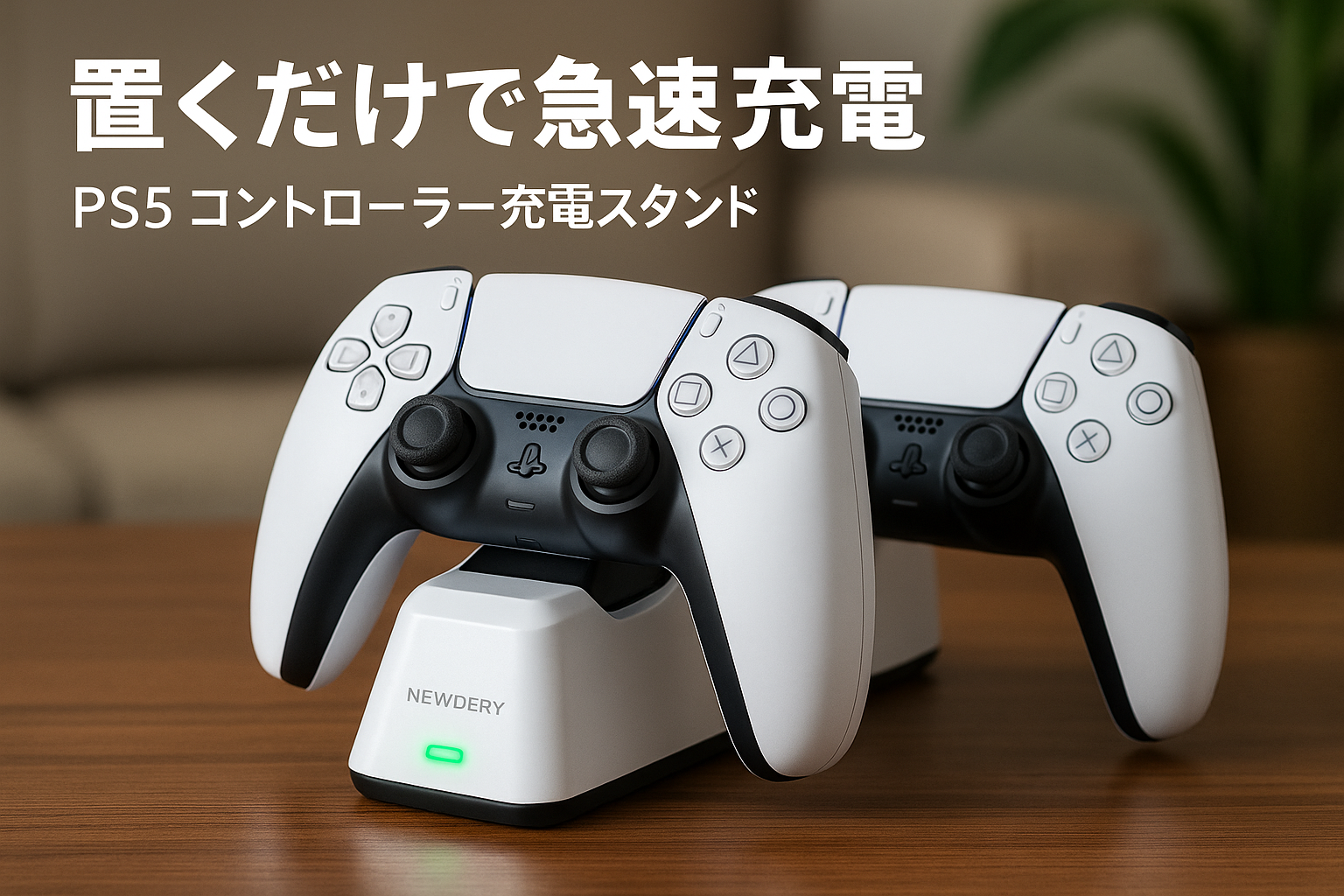 NEWDERY PS5 コントローラー 充電スタンド 収納スタンド 急速充電 置くだけ充電 ps5コントローラー 周辺機器 アクセサリ USB-Cケーブル付属 LED指示ランプ付き 過充電防止 コンパクト 軽量 ホワイト