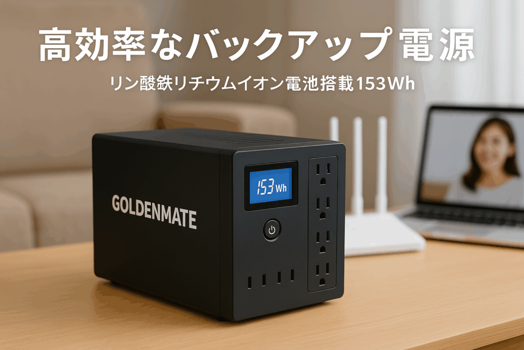 GOLDENMATE 無停電電源装置 UPS 1000VA Pro/600W リン酸鉄リチウムイオン電池採用 153Wh 常時商用給電 正弦波 ネットワーク機器 通信システム ホームオフィス 家庭用の高効率バックアップ電源 8ポート ブラック