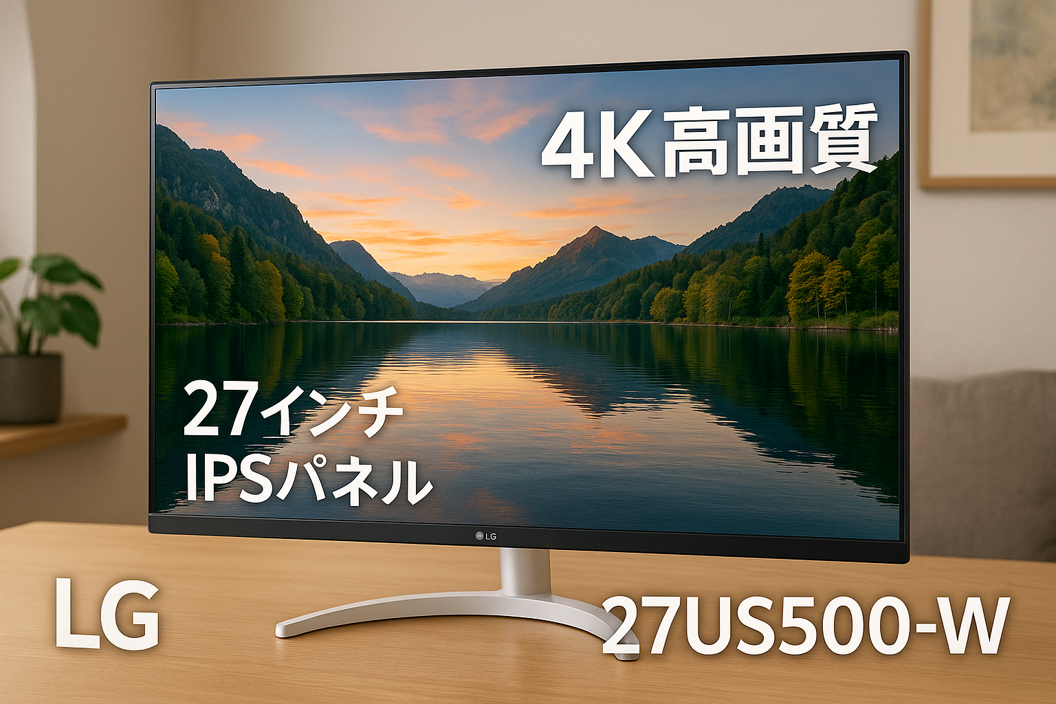 LG モニター ディスプレイ 27US500-W 27インチ/4K(3840×2160)/IPS/約10.7億色表示(8bit+FRC)/DCI-P3 90%/HDR/アンチグレア/HDMI×2/DisplayPort/フリッカーセーフ/ブルーライト低減モード/色覚調整/3辺フレームレス/3年安心・無輝点保証