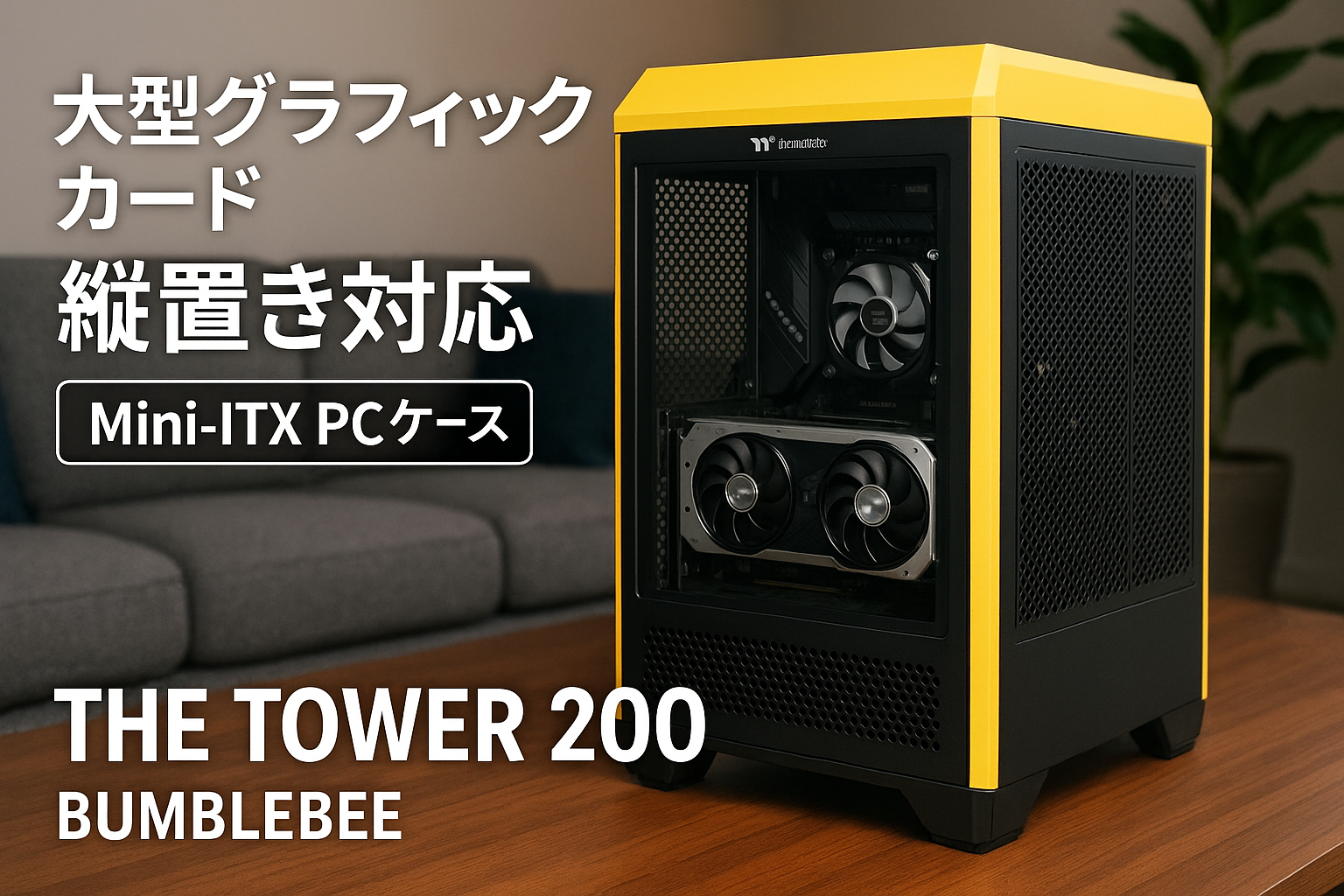 Thermaltake The Tower 200 Bumblebee 大型グラフィックカード縦置き対応 ミニタワー Mini-ITX PCケース CA-1X9-00S4WN-00 CS8879