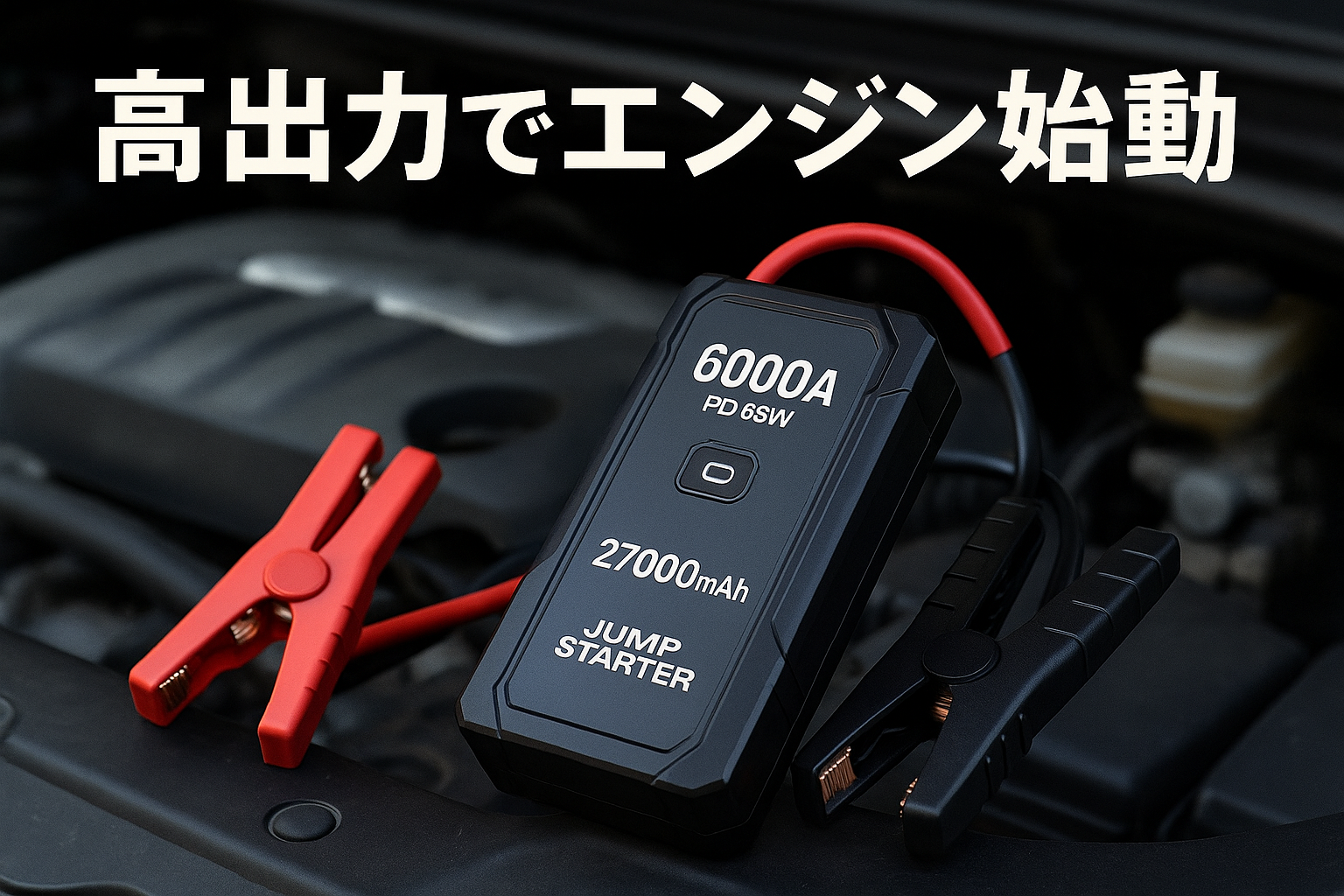 ジャンプスターター 6000Aピーク電流 PD 65W急速充電 12V車用エンジンスターター 27000mAh大容量 全種類のガソリン車/12.0Lディーゼル車対応 600ルーメン非常灯 10種保護付きバッテリー ジャンプスターター PSE認証済