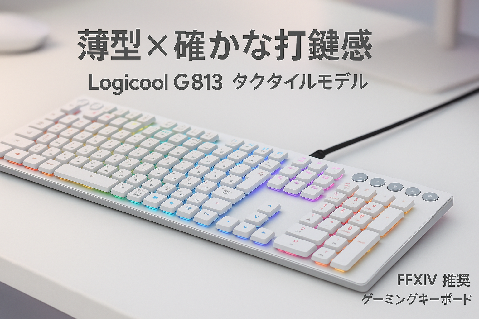 Logicool G ゲーミングキーボード G813-TCWH 有線 タクタイル 茶軸 薄型 確かな打鍵感 GLスイッチ 日本語配列 LIGHTSYNC RGB USB パススルー ゲーミング キーボード メカニカルキーボード G813 PC window mac Chrome ホワイト 国内正規品 【 ファイナルファンタジー XIV 推奨モデル 】