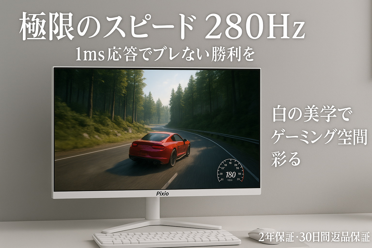 Pixio PX259 Prime White ゲーミングモニター 24.5インチ FHD IPS 280Hz 1ms 2年保証 30日間返品保証