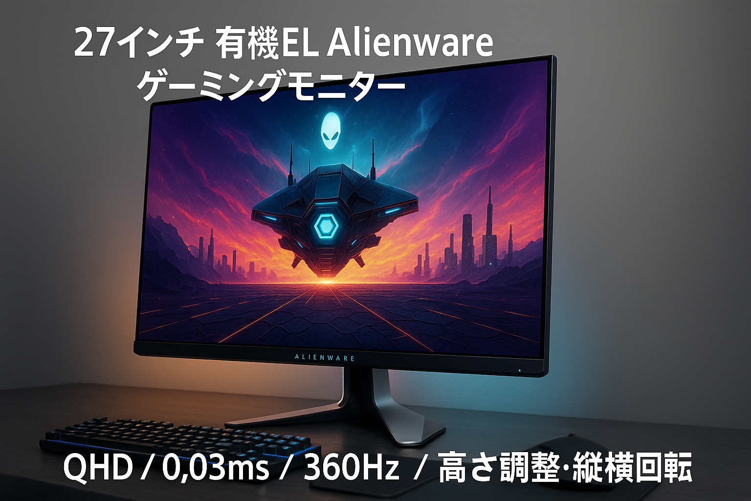 Dell AW2725DF 27インチ 有機EL Alienware ゲーミングモニター(3年間無輝点交換保証/QHD/QD-OLED/DP1.4×2,HDMI×1/DCI-P3 99.3%/縦横回転,高さ調整/0.03ms/360Hz/FreeSync Premium Pro,DisplayHDR TrueBlack 400)