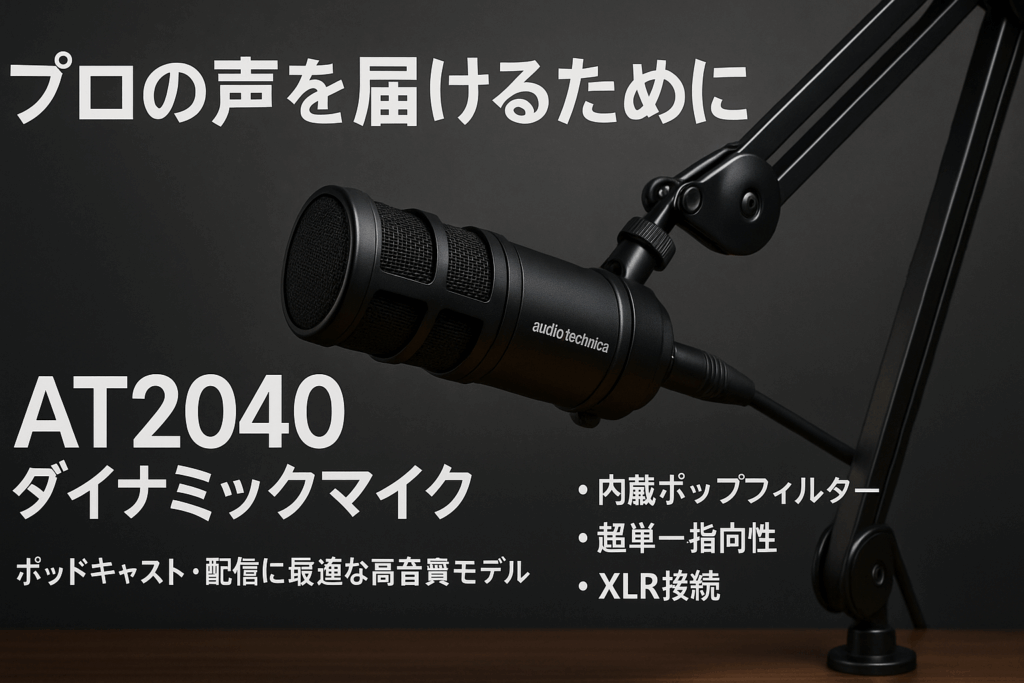 オーディオテクニカ AT2040 ダイナミックマイク 超単一指向性マイク/XLR/ポップフィルター内蔵/ポッドキャスト/オーディオブック/ゲーム実況/動画配信 ブラック【国内正規品】