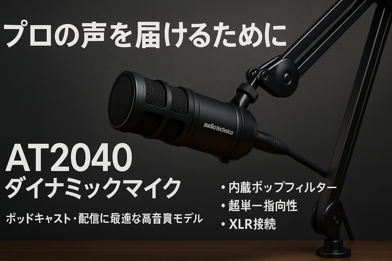 オーディオテクニカ AT2040 ダイナミックマイク 超単一指向性マイク/XLR/ポップフィルター内蔵/ポッドキャスト/オーディオブック/ゲーム実況/動画配信 ブラック【国内正規品】