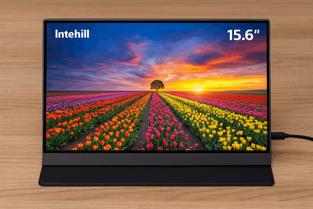 Intehill モバイルモニター 15.6 インチ 100% P3広色域 500 Nits 高輝度 FHD 1080P HDR対応 IPS液晶パネル 60Hz 持ち運び モニター 軽量 薄型 モバイルモニター VESA対応 USB C/mini HDMI付き スマホ/PS4/XBOX/Switch/PC/Macなど対応 在宅勤務・リモートワーク 高色忠実度と鮮やかなアプリ対応 (F15NC)