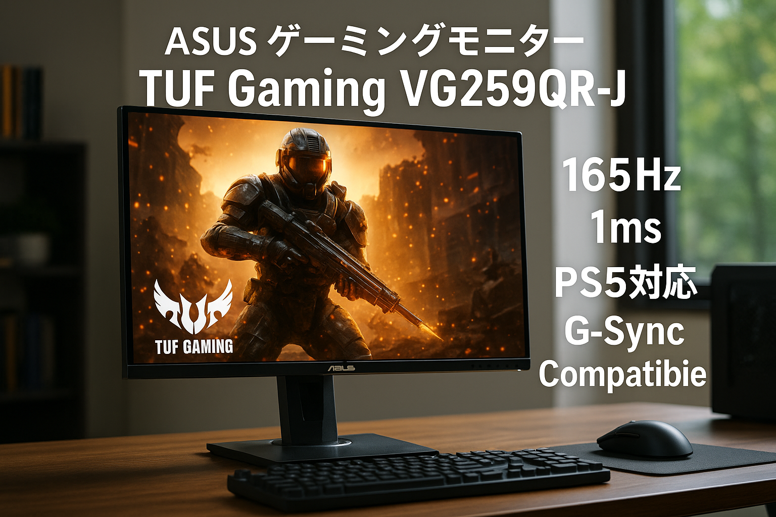 ASUS ゲーミングモニター TUF Gaming VG259QR-J 24.5インチ / フルHD/IPS / 165Hz / 1ms / PS5対応 / G-Sync compatible/DP,HDMIx2 / 高さ調整/縦横回転 / 4年保証 / 国内正規品