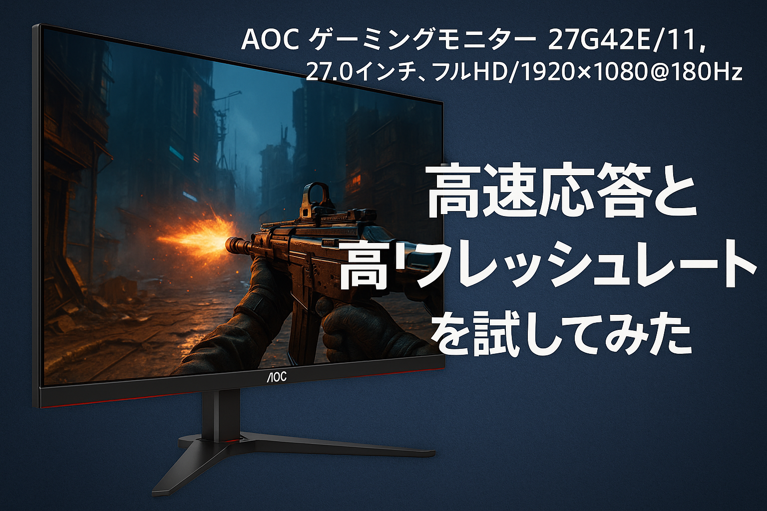 AOC ゲーミングモニター 27G42E/11, 27.0インチ, フルHD/1920×1080@180Hz, 応答速度0.5ms(MPRT), Fast IPS, HDMI2.0 x 1/ DP1.4x1,ブルーライト低減, フリッカーフリー, Adaptive Sync, HDR10対応, 3年保証