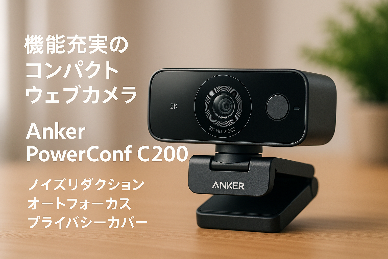 Anker PowerConf C200 / 2K コンパクトウェブカメラ/ノイズリダクション/オートゲインコントロール/オートフォーカス/画角調整/プライバシーカバー