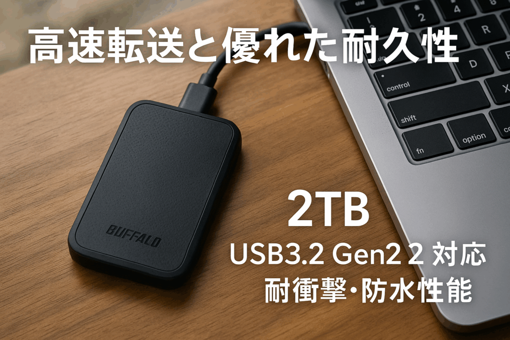 バッファロー SSD 外付け 2TB USB3.2 Gen2 Type‐C 最大読出速度1050MB/秒 防塵防滴 IP55 耐衝撃 MIL‐STD ポータブル【 iPhone 15 15Pro Windows MacOS ChromeOS PS4 PS5 メーカー動作確認済み】SSD-PHP2.0U3BA/N