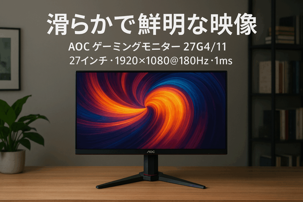 AOC ゲーミングモニター 27G4/11, 27インチ, 1920×1080@180Hz, 1ms, HDMI2.0 x 1/ DP1.4x1, 昇降(高さ調整)/チルト/スイーベル/ピボット(縦回転), G-Sync Compatible対応, Adaptive Sync, HDR10, フリッカーフリー, 3年保証