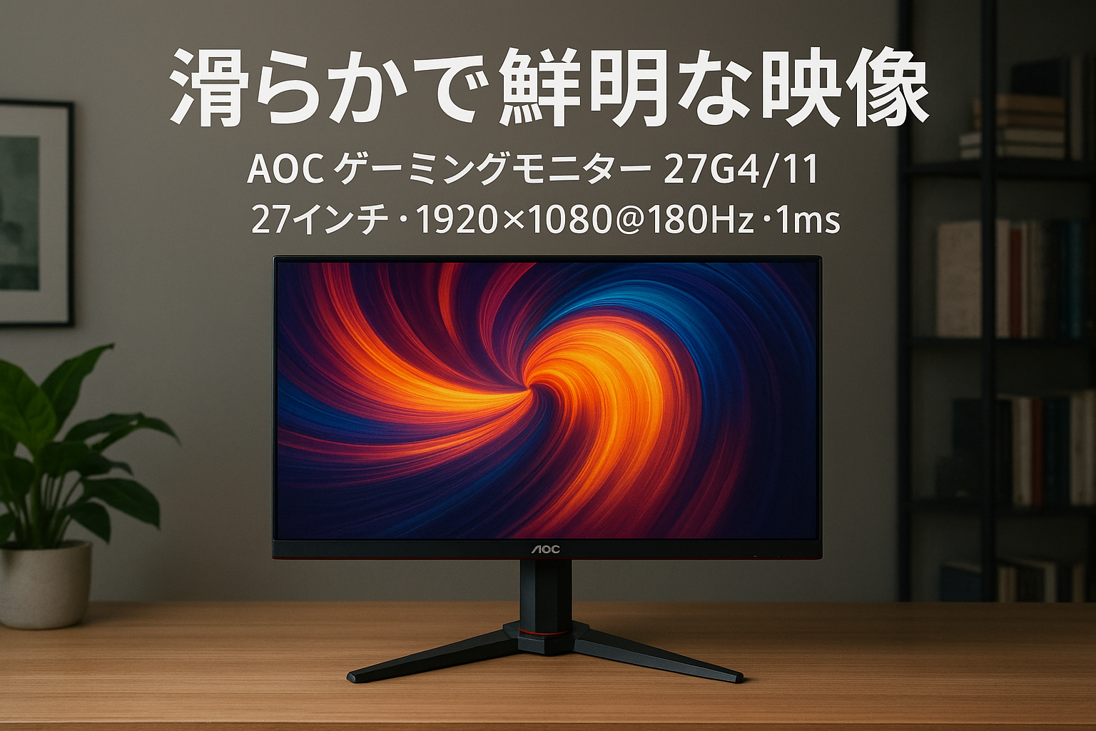 AOC ゲーミングモニター 27G4/11, 27インチ, 1920×1080@180Hz, 1ms, HDMI2.0 x 1/ DP1.4x1, 昇降(高さ調整)/チルト/スイーベル/ピボット(縦回転), G-Sync Compatible対応, Adaptive Sync, HDR10, フリッカーフリー, 3年保証
