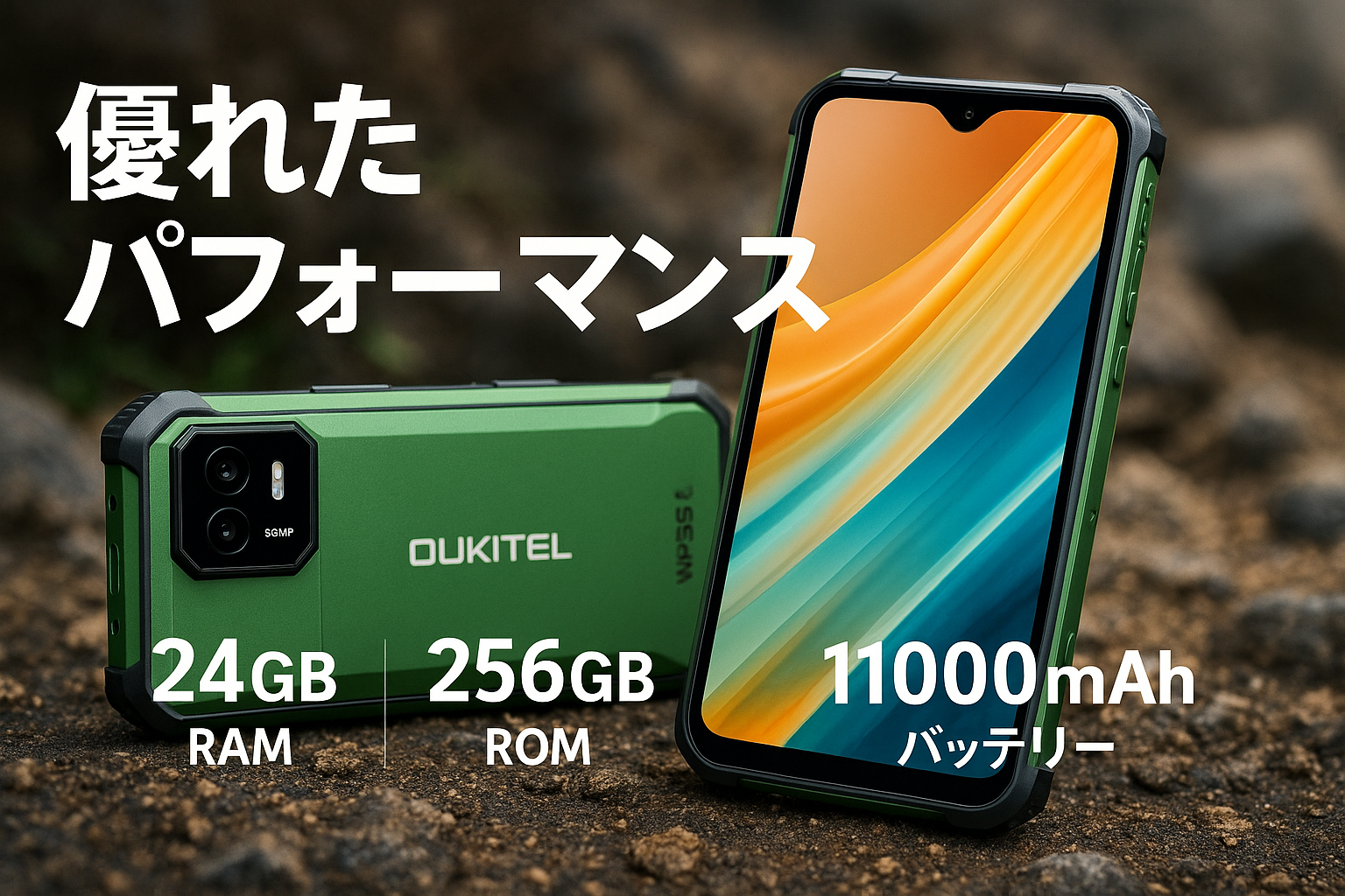 OUKITEL WP35S タフネススマホ simフリー、24GB|256GB|1TB、Android 14 スマホ、11000mAh大容量バッテリー|58MP +16MPカメラ|6.6インチ 大画面 タフネススマホ 防水防塵耐衝撃 4GデュアルSIM、NFC、OTG、指紋認識、顔認証、安全、実用、防災、技術適合認、グリーン