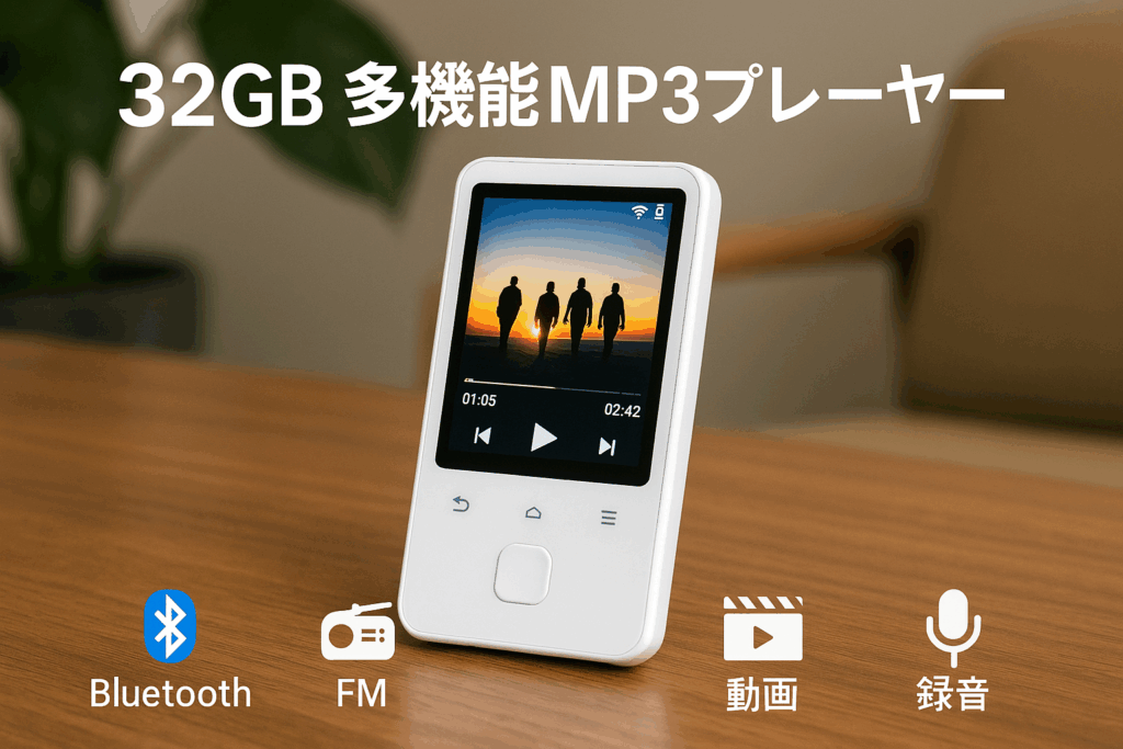 XGAGHB MP3プレーヤー 32GB 音楽プレイヤー Bluetooth5.1 SDカード対応 多機能 128GB拡張可能 ミュージックプレーヤー スピーカー内蔵 映画鑑賞/写真閲覧/録音/FMラジオ/電子ブック/目覚時計/語学学習 日本語取扱説明書付き ホワイト