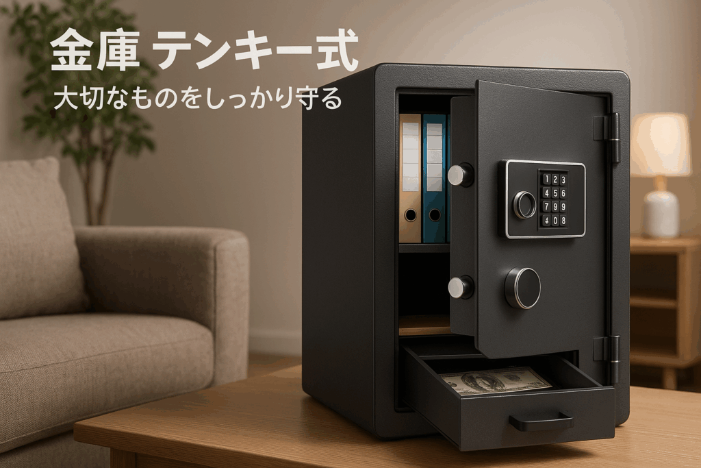 WASJOYE 金庫 テンキー式 大型セキュリティーボックス 引き出し内蔵 家庭用 店舗用 業務用 会社用 ホテル用 防犯盗難防止金庫 180°ドア開門 A4ファイル対応 警報アラーム付き 鍵付き 床・壁に固定可能 日本語取扱説明書 (76.0L)